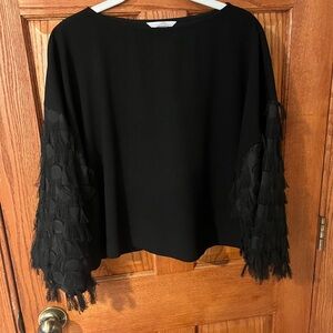 Black Top with Fringe Sleeves
